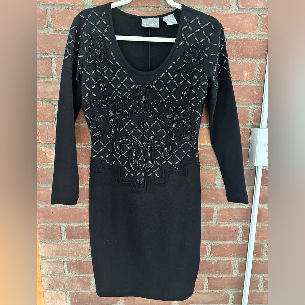 Vintage Liz Claiborne Beaded black knit dress